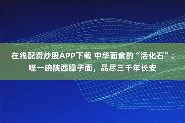 在线配资炒股APP下载 中华面食的“活化石”：咥一碗陕西臊子面，品尽三千年长安
